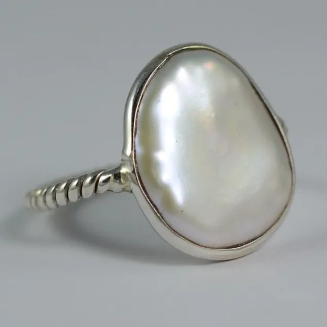 Coin Pearl Ring, 925 Sterling Silver Handmade statement Promise Ring, Freshwater Coin Pearl Jewelry, Gift for her Anniversary Birthday