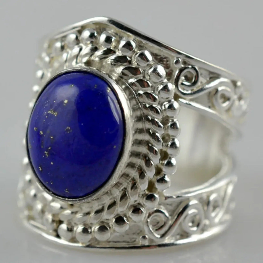 Lapis Lazuli 925 Sterling Silver Handmade Ring - Natural Blue Oval Gemstone Boho September Birthstone Jewelry - Perfect Gift for Her Birthday Anniversary Christmas Valentine Day