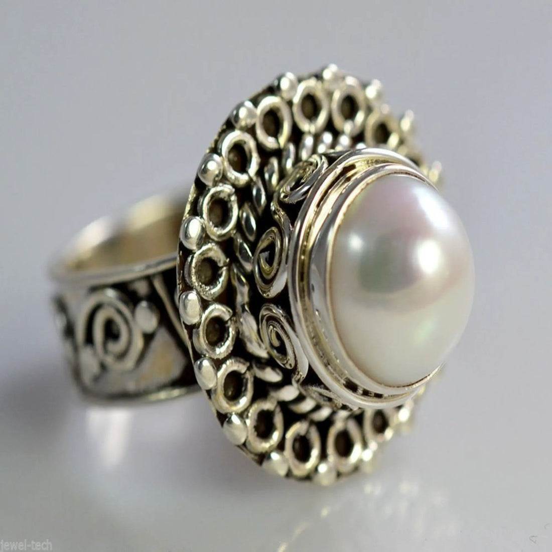 Freshwater Pearl 925 Sterling Silver Handmade Ring - Boho June Birthstone Jewelry - Perfect Gift for Her Birthday Anniversary Christmas Valentine Day