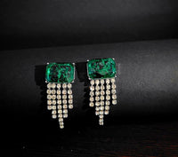 Anti Tarnish Waterproof Elegant Green Stone AD Drop Earrings | Premium Cubic Zirconia Party Wear Earrings for Girls & Women Earrings for Women & Girls - Korean Western Trending Jewellery, 6 Month Guarantee