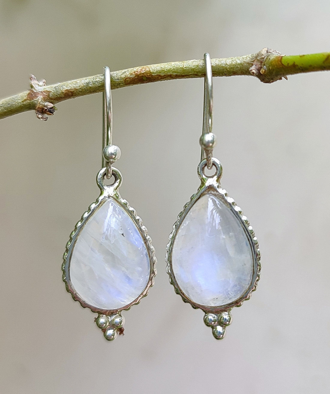 Natural Rainbow Moonstone Earrings, Tear Drop Earrings, Birthstone Earrings, Sterling Silver Earrings, Handmade Earrings, Gift for her