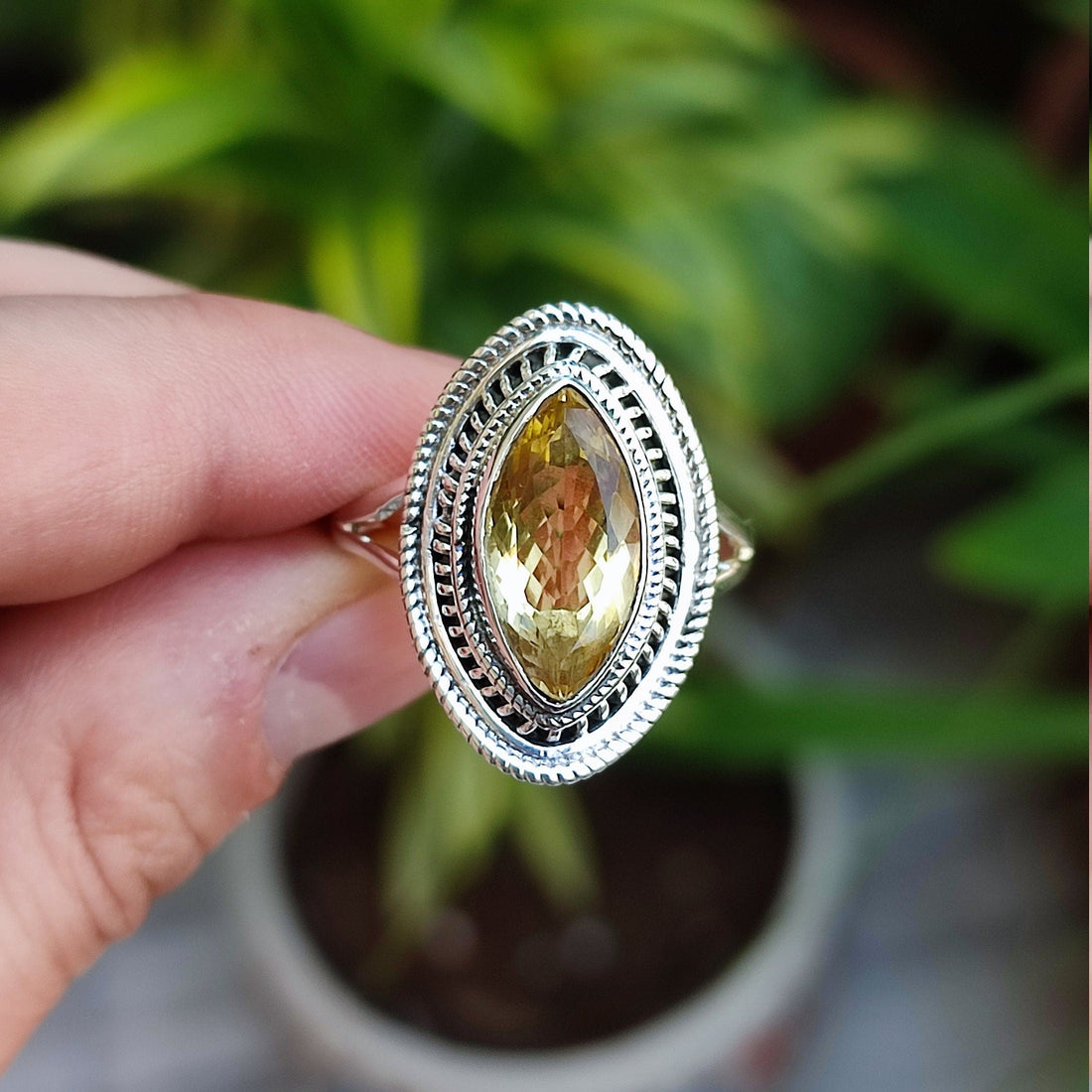 Natural Citrine 925 Sterling Silver Handmade Statement Women Ring, Yellow Gemstone Ring, Citrine Silver Ring, Boho Jewelry