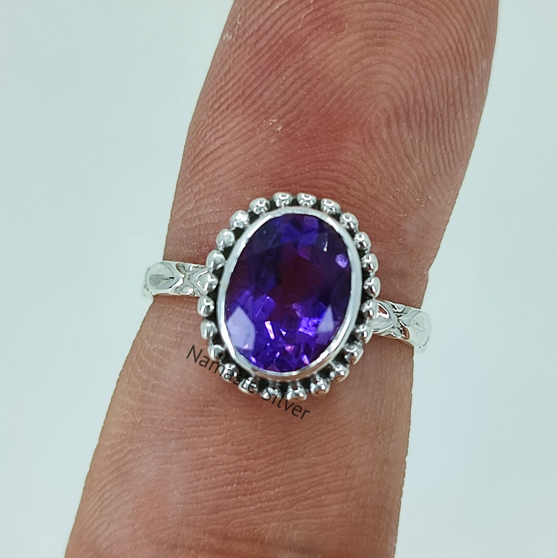 Natural Amethyst Oval 925 Sterling Silver Handmade Women Ring, Purple Gemstone Ring, February Birthstone Ring, Boho Style, Gift for Her