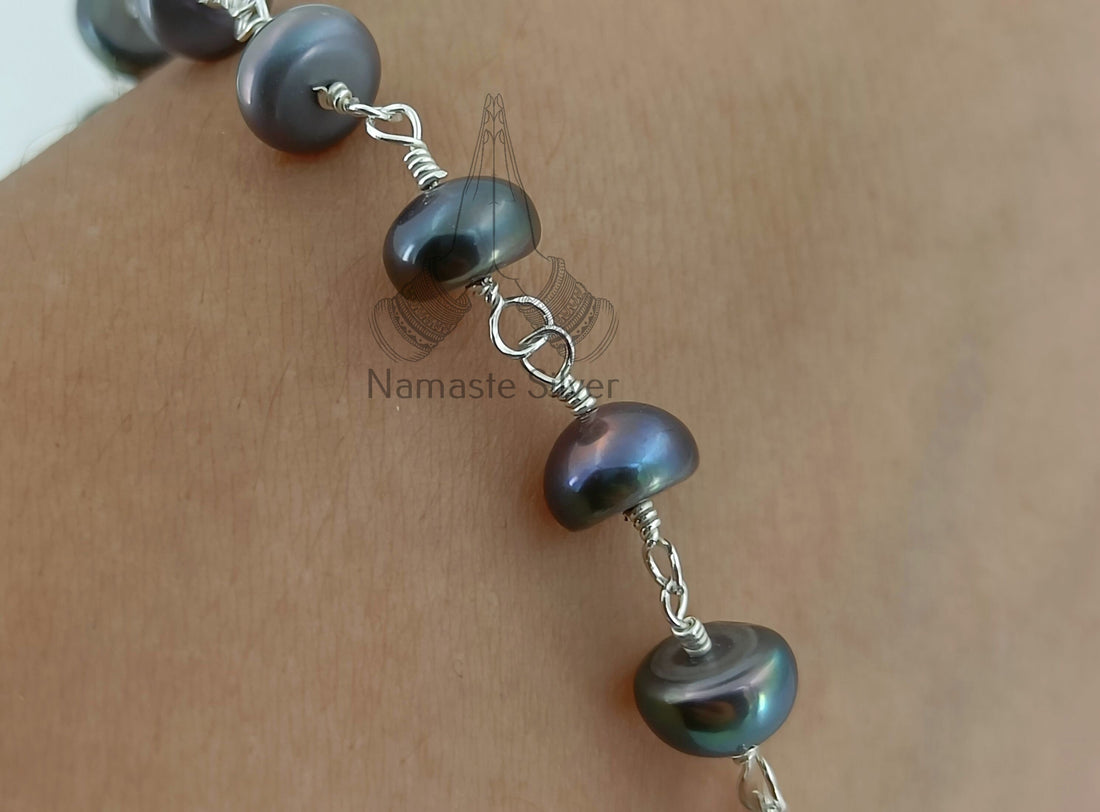 Black Pearl Beads Sterling Silver Handmade Bracelet for Girls Women Boho Jewelry Gift Wedding Christmas Anniversary Valentine Birthday