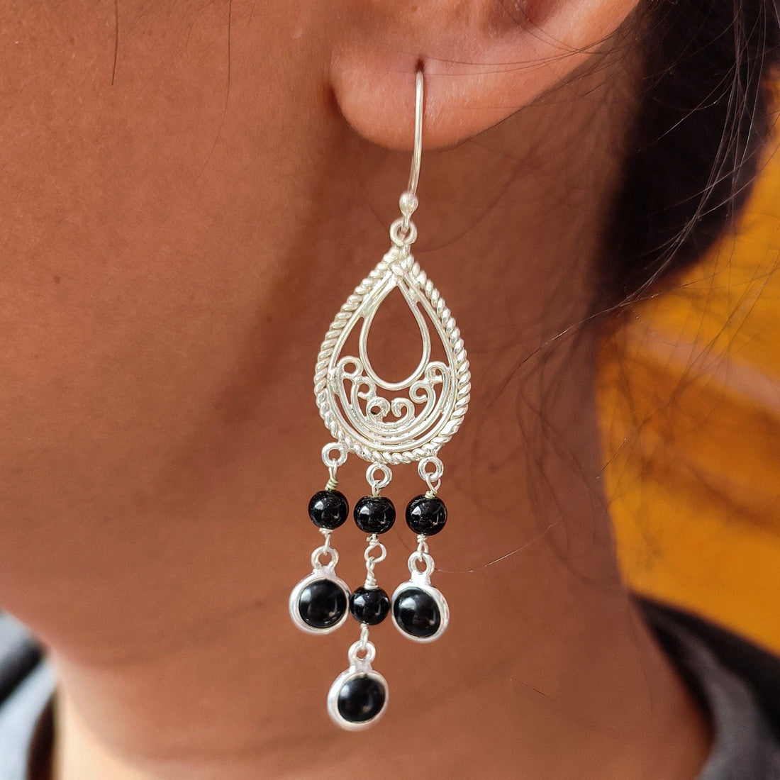 Black Onyx 925 Sterling Silver Handmade Dangle Drop Earrings, Gift for Her, Gemstone Earrings, Christmas Gift