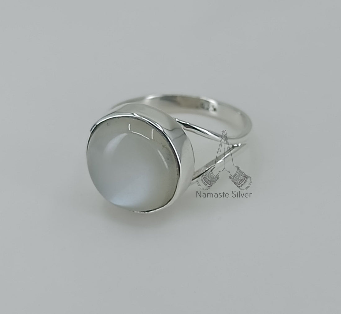 Moonstone Round Sterling Silver Handmade Ring Statement Boho Jewelry Gift for her Birthday Anniversary Wedding Christmas Valentine's Day
