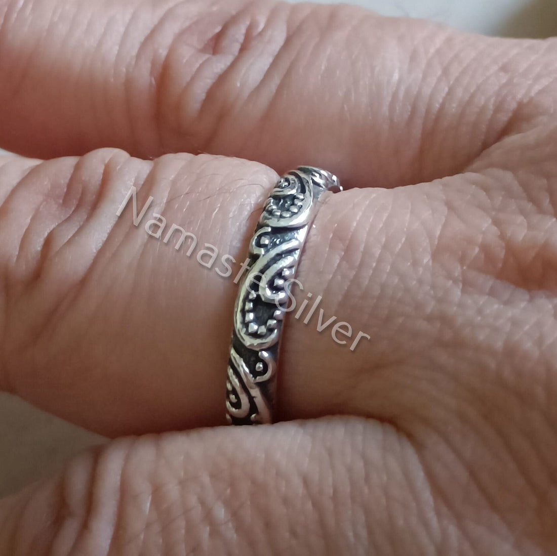 Silver Floral Band, Floral Ring, Bridal Bouquet Band, Flourish Patterned Ring, Wedding Gift Ring, Floral Pattern Ring, Vintage Style Band
