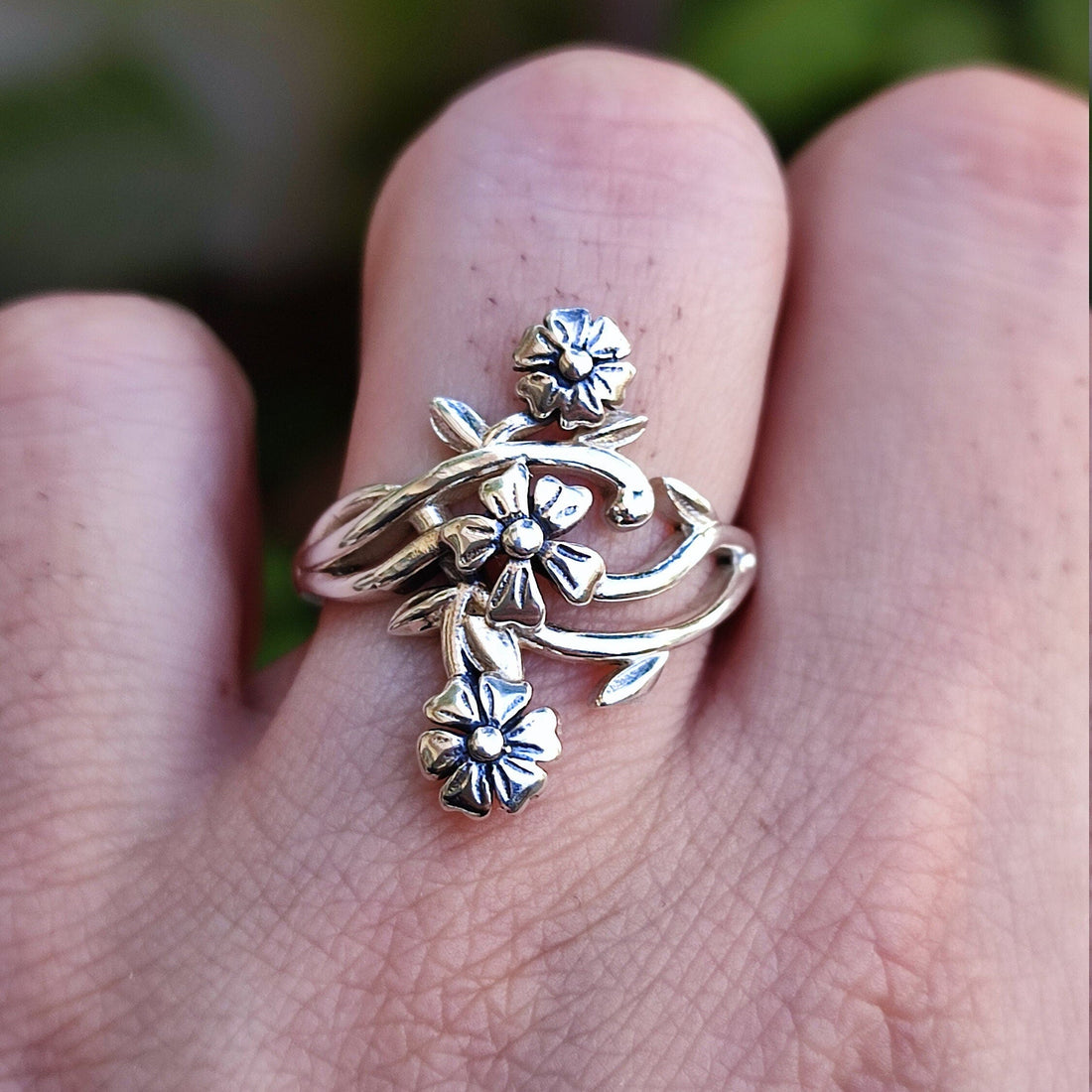 Flower Silver Ring, 925 Sterling Silver Handmade Floral Promise Ring, Flower Jewelry, Gift for Her Birthday, Anniversary, Bridesmaid Gift