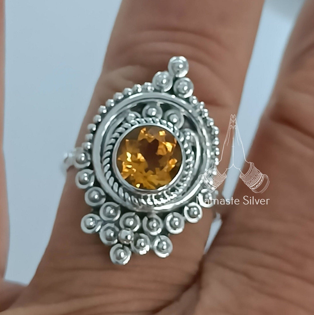 Citrine Ring, 925 Sterling Silver Promise Ring, Natural Yellow Citrine Round Gemstone Handmade Jewelry, November Birthstone, Gift For Her