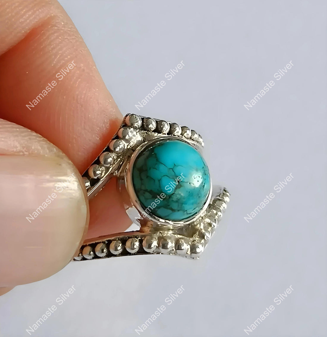 Turquoise Ring, 925 Sterling Silver Promise Ring, Natural Blue Turquoise Round Gemstone Handmade Jewelry, December Birthstone, Gift For Her
