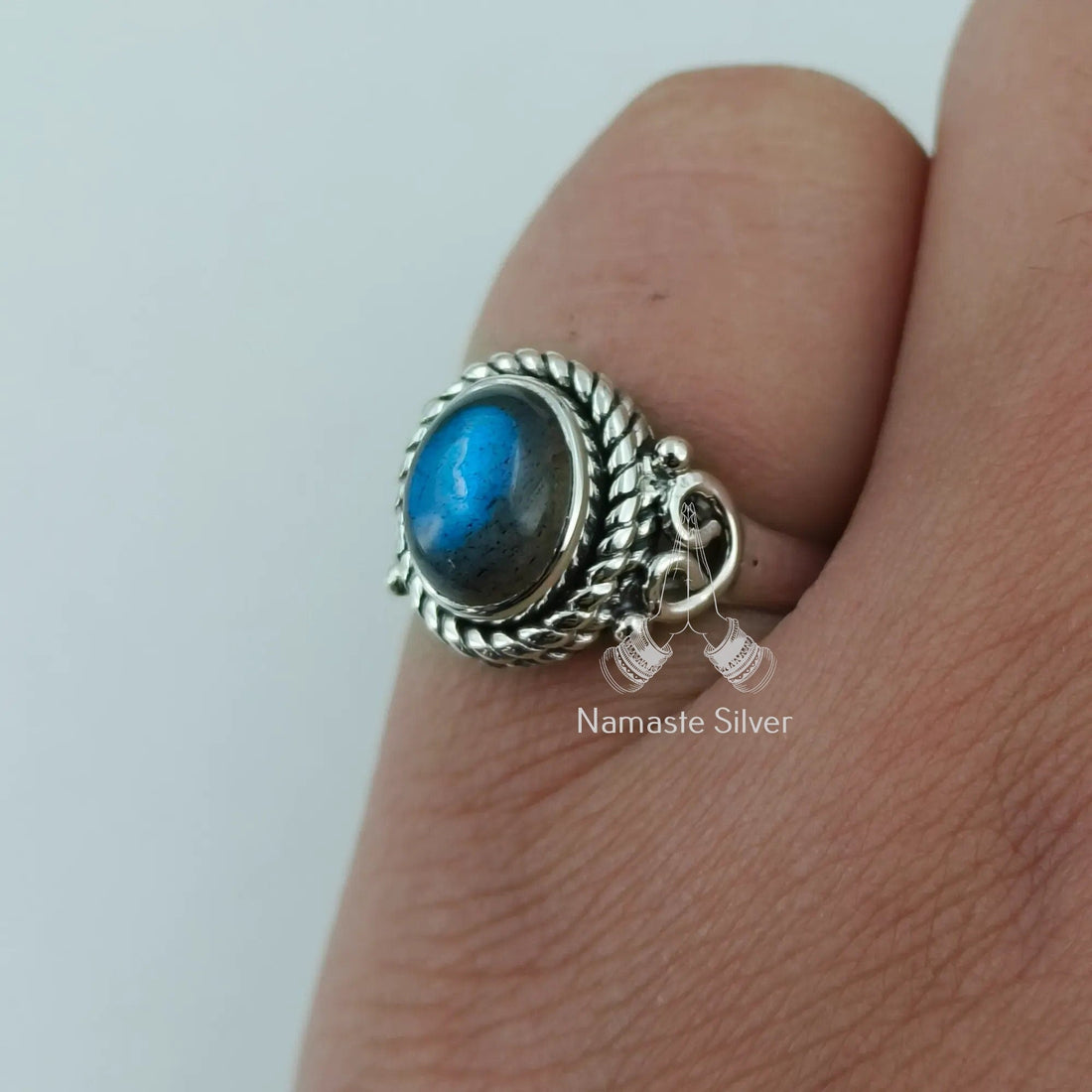 Labradorite Ring, 925 Sterling Silver Handmade Promise Ring, Natural Labradorite Oval Gemstone Jewelry, Birthstone Gift for Her Birthday