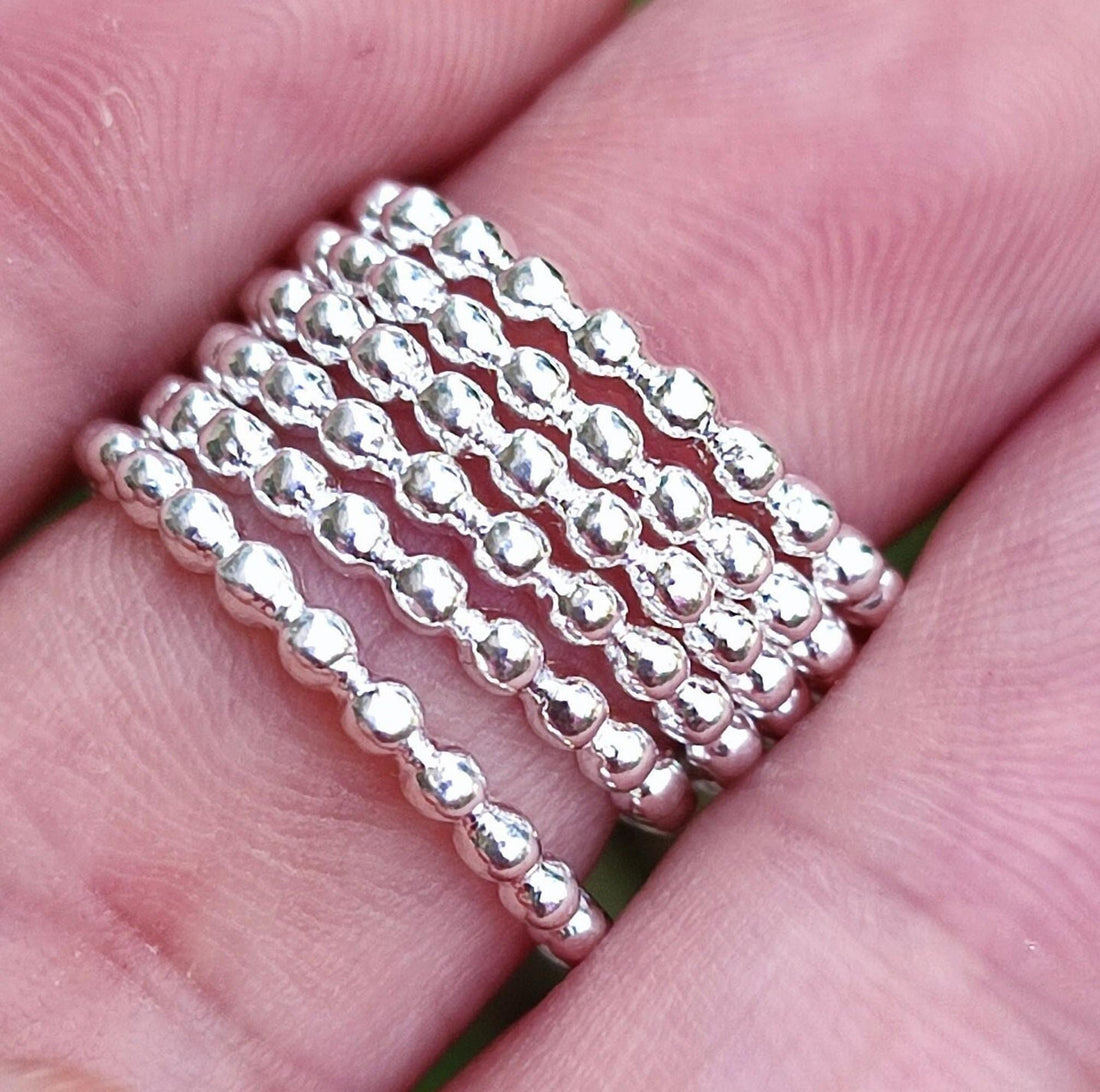Silver Bead Ring, 925 Sterling Silver Handmade Stackable Dainty Ring Bands, Gift For Her, Silver Beaded Ring, Stacking Ring Set, Thin Ring