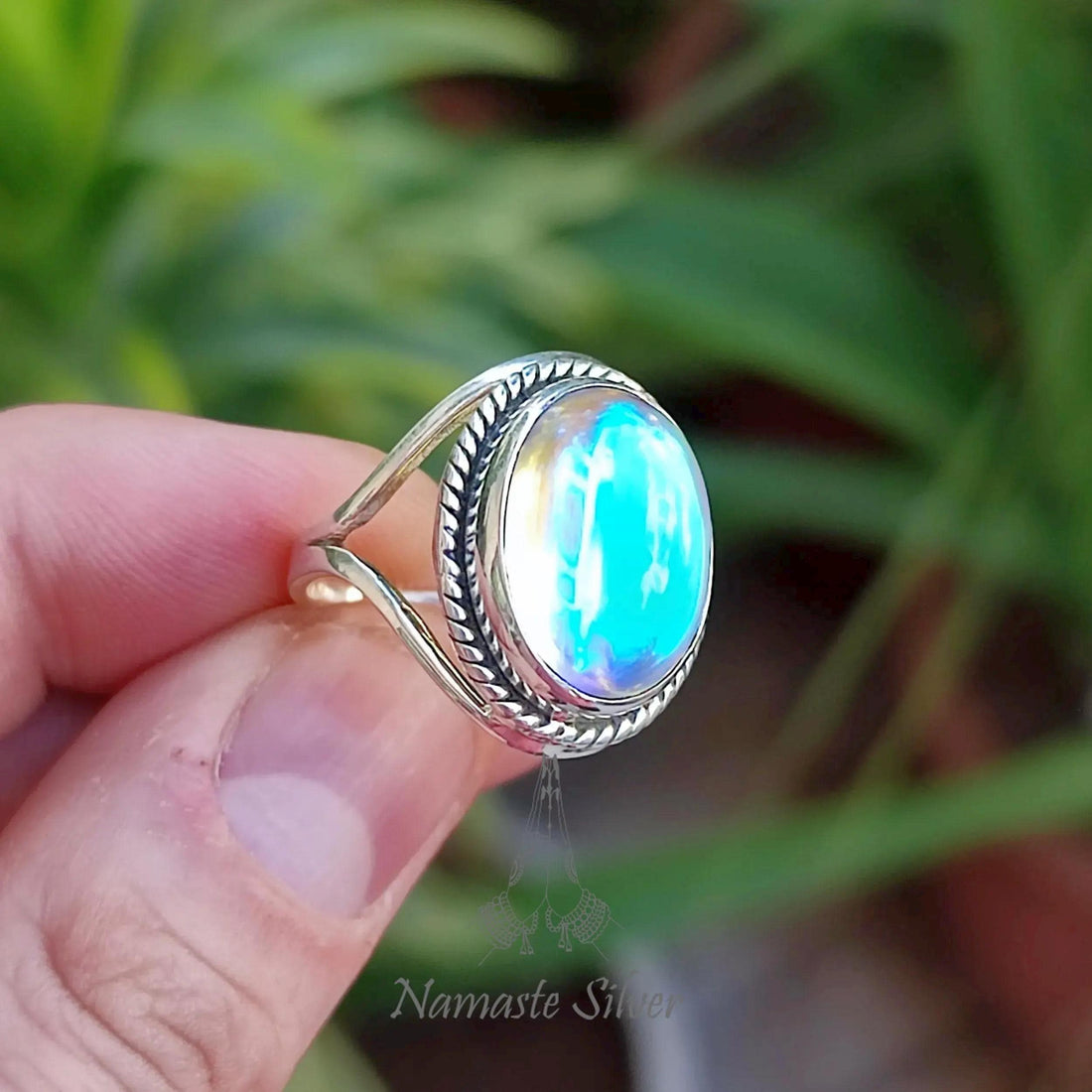 Aurora Quartz Ring, 925 Sterling Silver Promise Ring, Mercury Aurora Borealis Crystal Ring, Handmade Aurora Quartz Oval Ring, Gift For Her