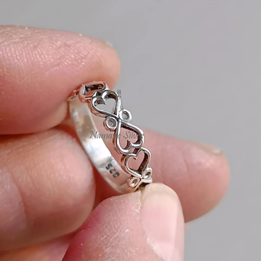 Heart Ring, 925 Sterling Silver Promise Ring, Dainty Heart To Heart Ring Band, Tiny Connected Hearts Handmade Jewelry, Elegant Gift for Her