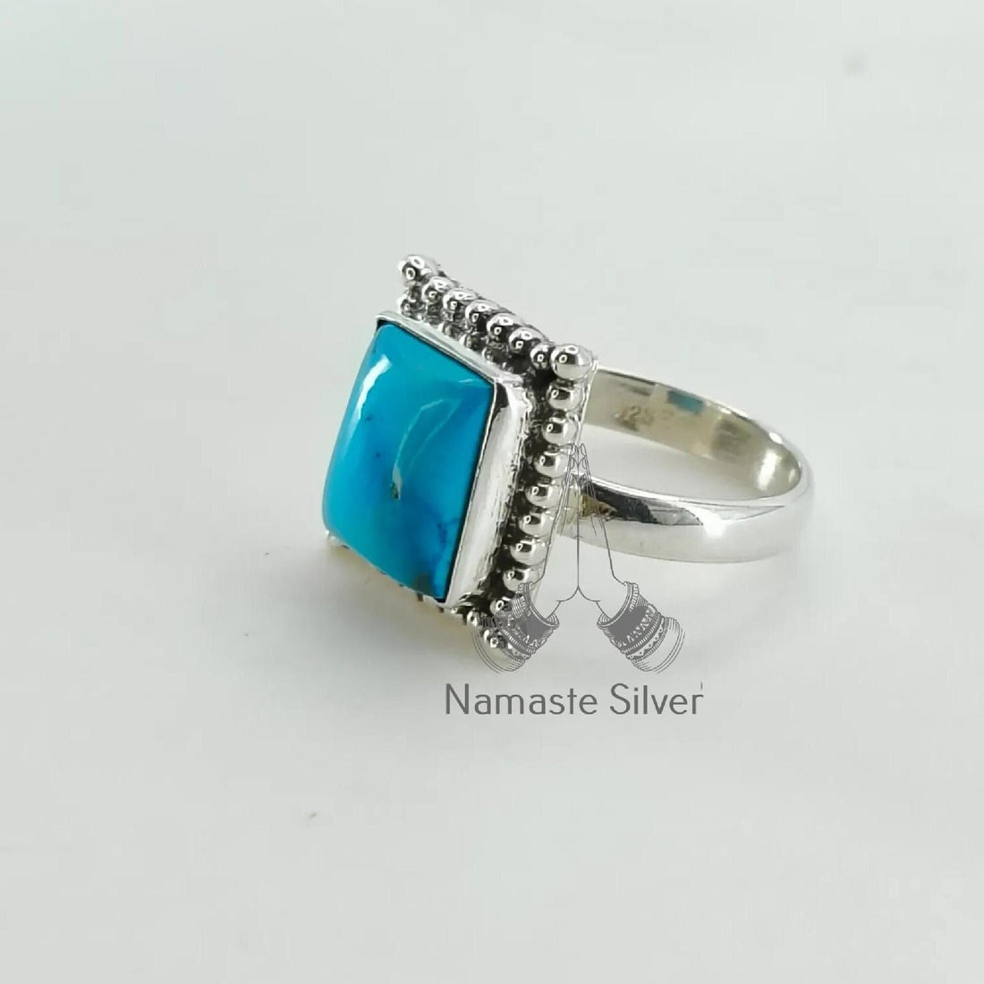 Turquoise Ring, 925 Sterling Silver Statement Promise Ring, Turquoise Cushion Gemstone Handmade Jewelry, December Birthstone, Gift for Her