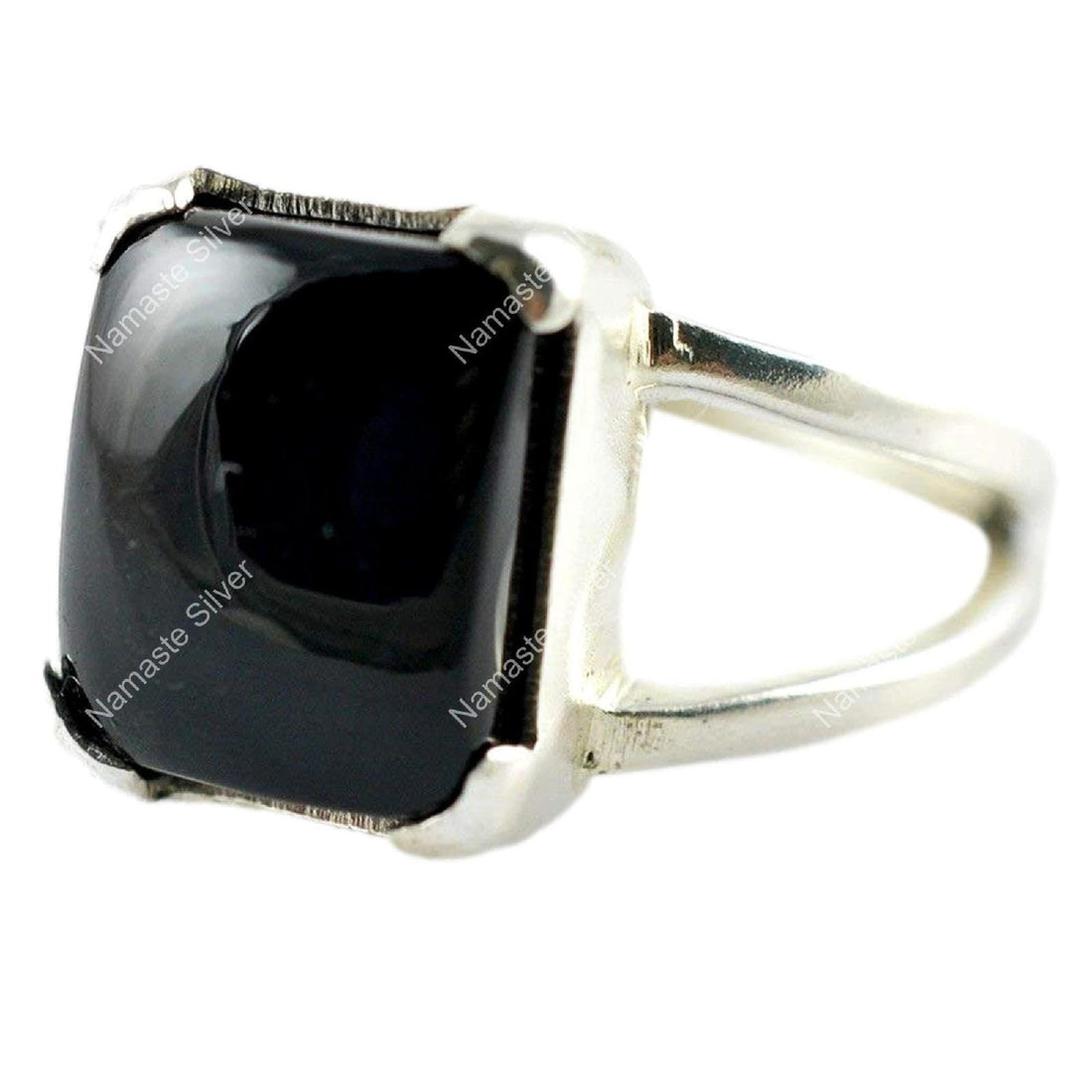 Black Onyx Ring, 925 Sterling Silver Statement Promise Ring, Natural Black Onyx Cushion Gemstone Handmade Jewelry, July Birthstone Boho Gift