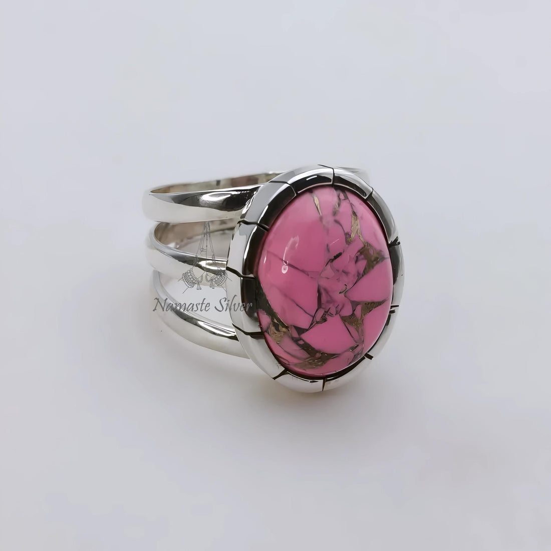 Pink Turquoise Ring, 925 Sterling Silver Statement Promise Ring, Natural Pink Copper Turquoise Oval Handmade Jewelry, Elegant Gift For Her