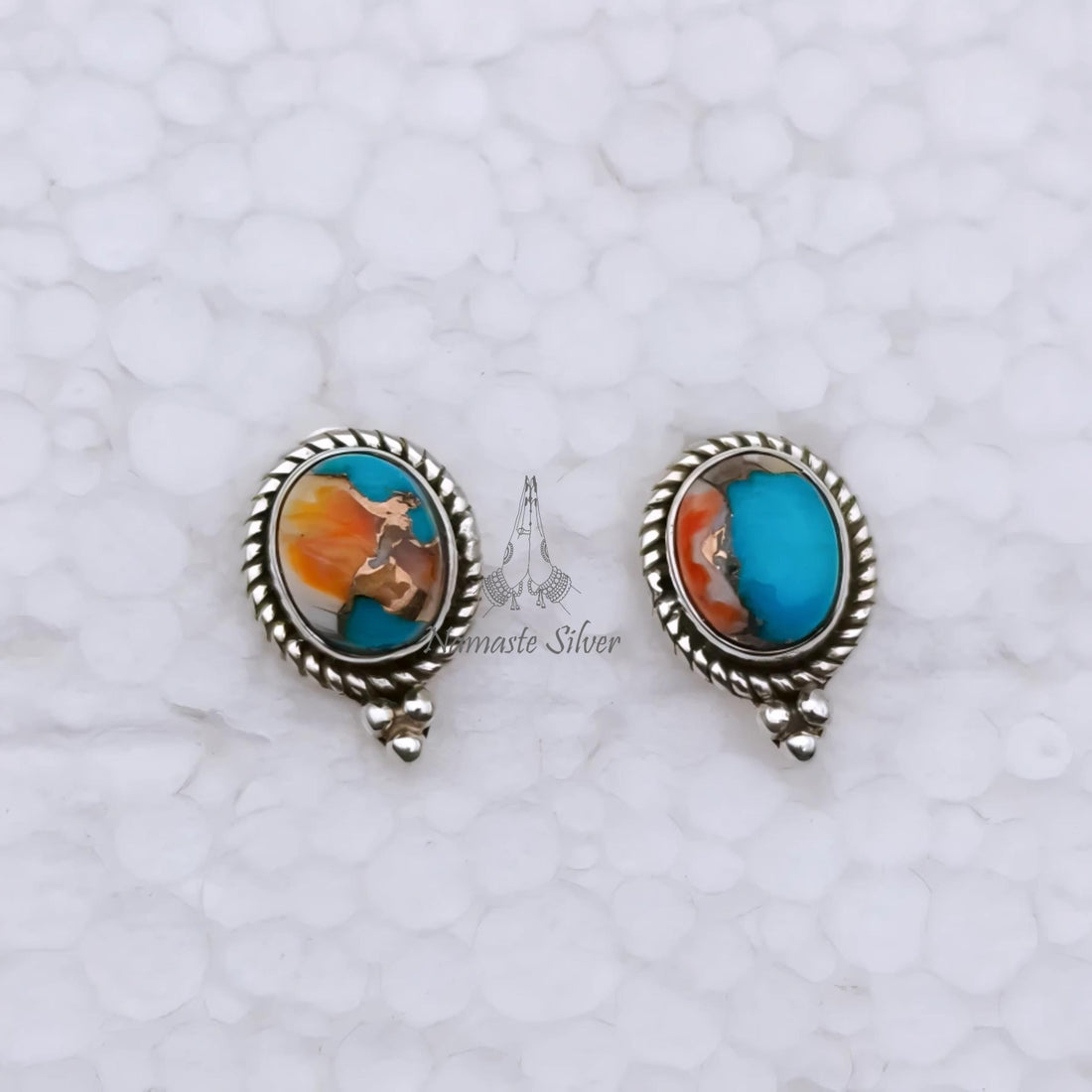 Oyster Turquoise Earrings, 925 Sterling Silver Stud Earrings, Natural Oyster Copper Turquoise Oval Handmade Stud Posts Jewelry, Gift for Her
