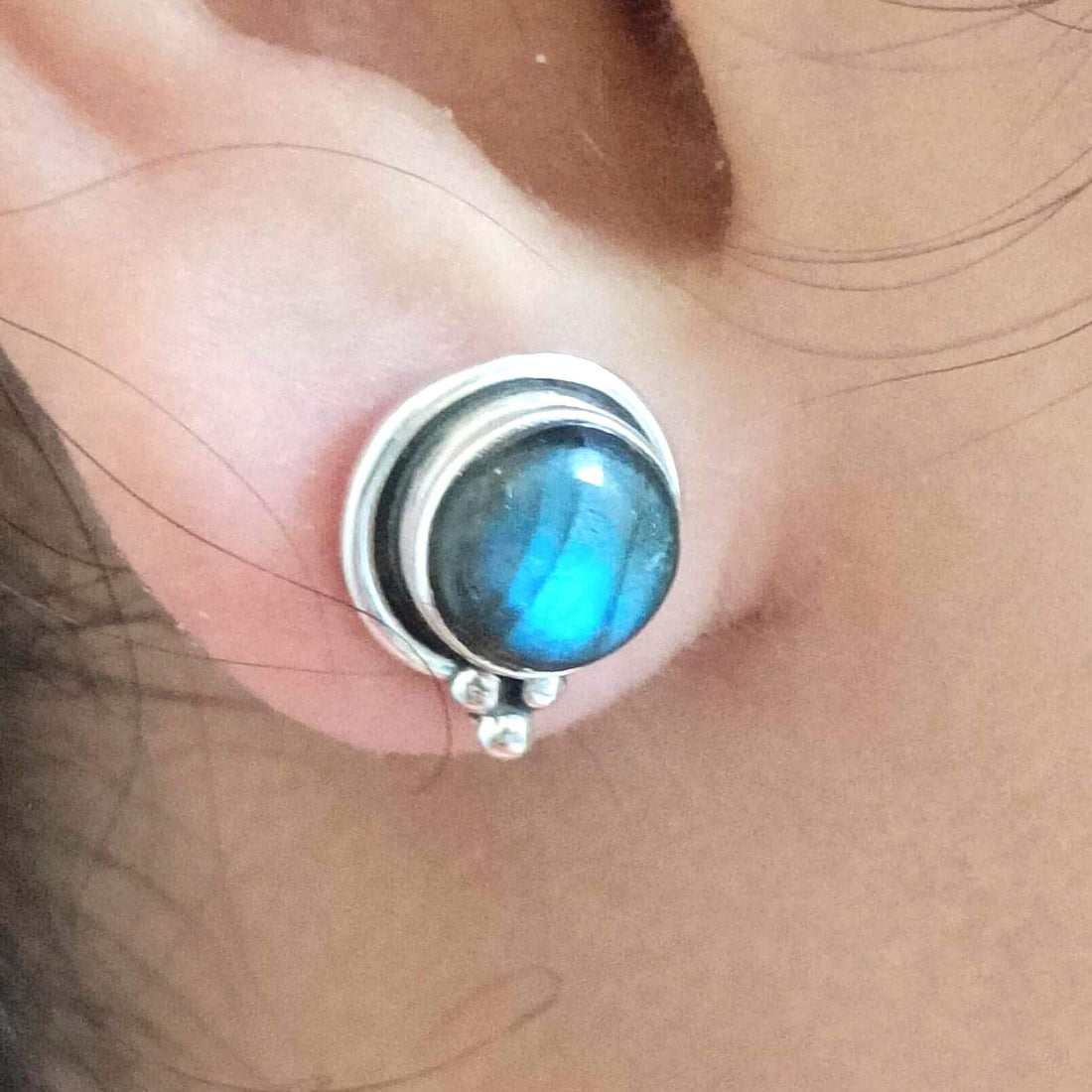 Labradorite Stud Earrings, 925 Sterling Silver Handmade Ear Post, Natural Labradorite Round Gemstone  Stud Earrings, Birthstone Gift for Her