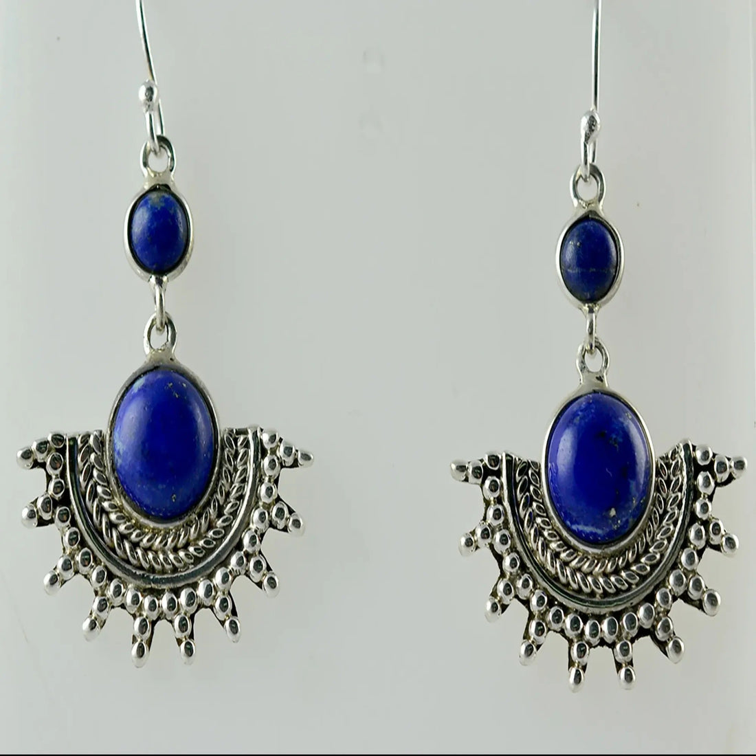 Lapis Lazuli 925 Sterling Silver Handmade earring - Natural Blue Round Gemstone Boho September Birthstone Jewelry - Perfect Gift for Her Birthday Anniversary Christmas Valentine Day