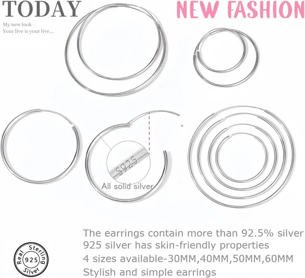 WOMEN'S 925 Sterling Silver Hoop Earrings,Hypoallergenic Lightweight YELANM30