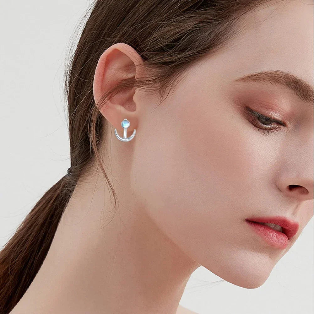 Moonstone Anchor Earrings for Women 925 Sterling Silver Nautical Earrings Sailor