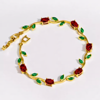 Anti Tarnish Waterproof Women's Tulip Bracelet for Women | Gold Plated Green Stone Floral Vine Bracelet | Bracelet for Women & Girls - Western Trending Jewellery, 6 Month Guarantee